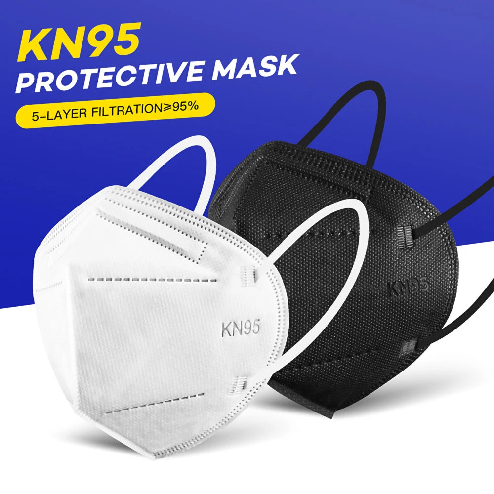 FFP2 Face Mask KN95 Facial Mascarillas 5 Layers Filter Masks Filtration Mouth Mask White Adult Protective Respirator Black Masks