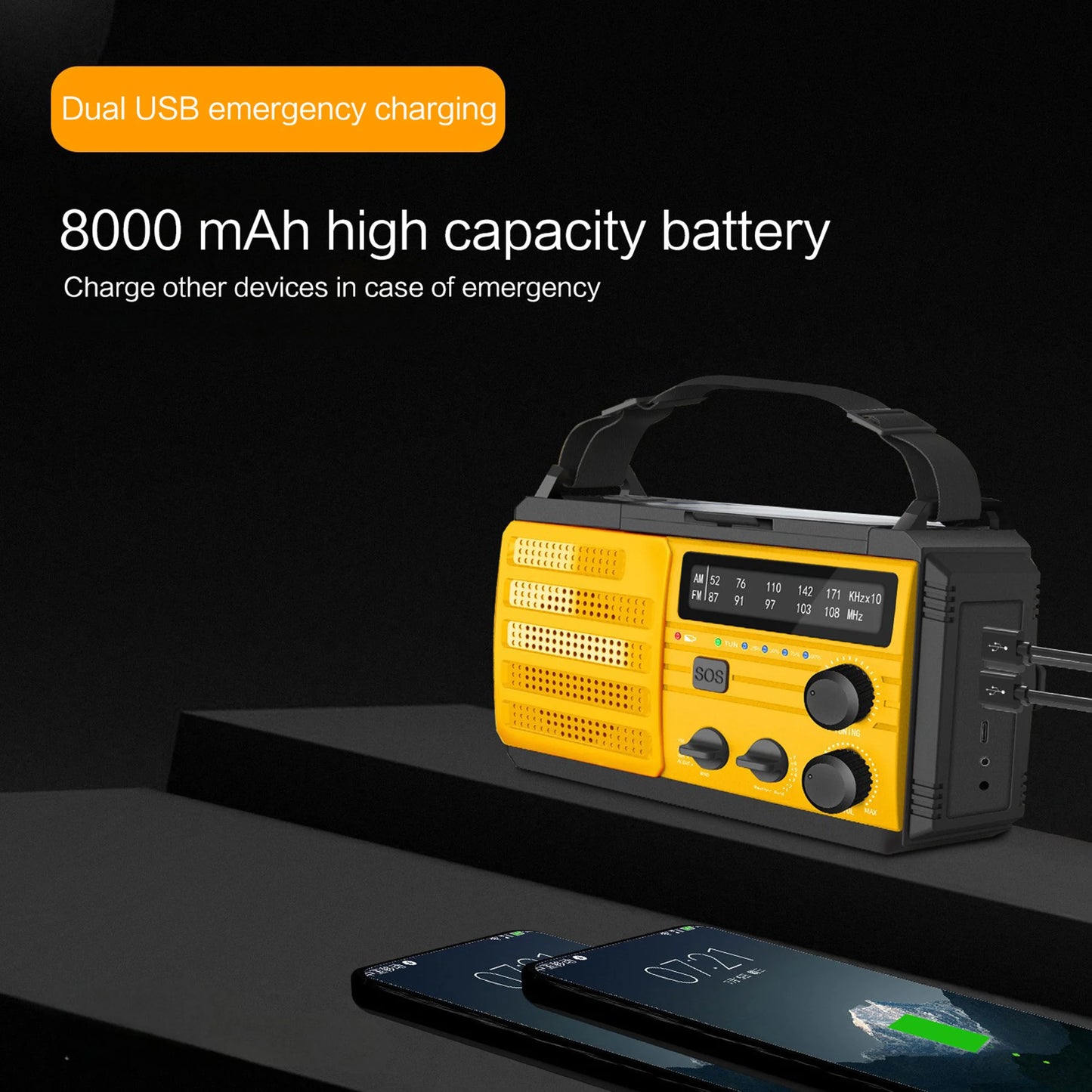 Hand Crank AM/FM/WB,Outdoor Flashlight,Can Be Hand-cranked Charging,Solar Charging and USB-C Charging, with SOS Alarm Function