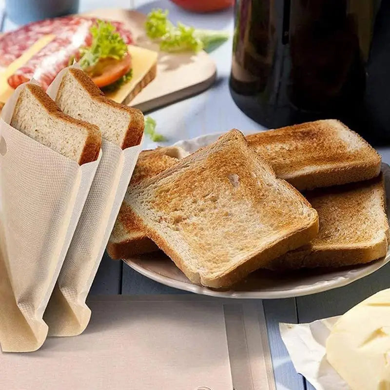 Reusable Grilled Cheese Bags Toaster Sleeves Bread Bags 10pcs Reusable Sandwich Bags Oven Bags Non-Stick Cheese Bags For Grilled