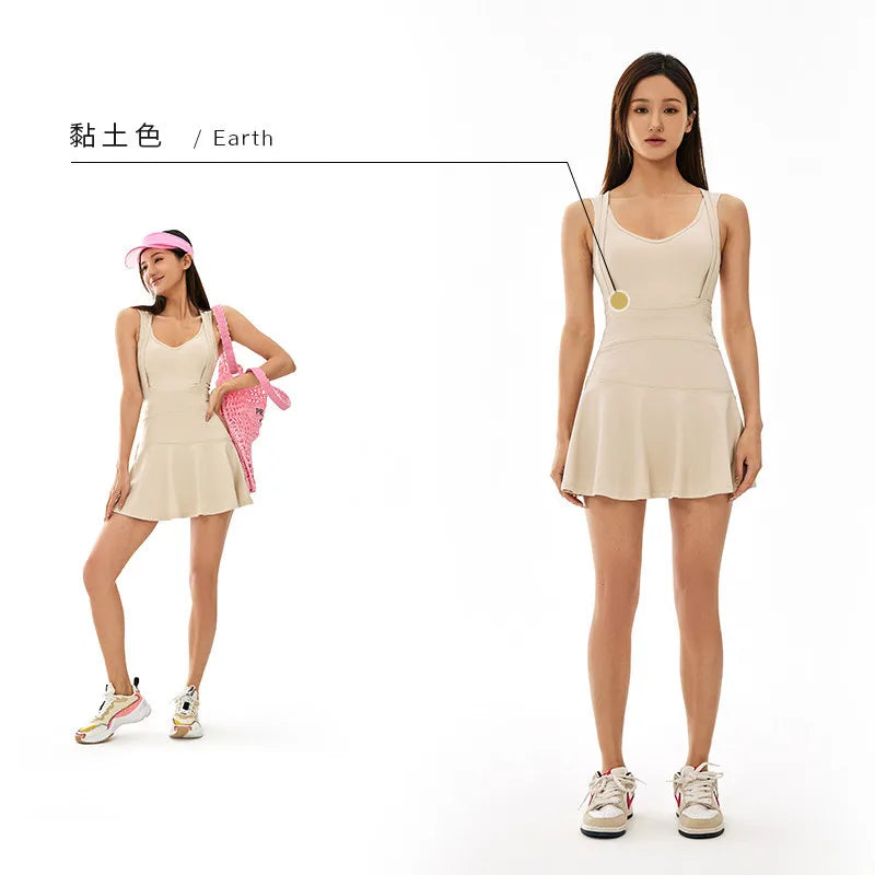 Back Dress Short Running Tennis Dress Yoga Dress Sports Fitness Set Summer Women